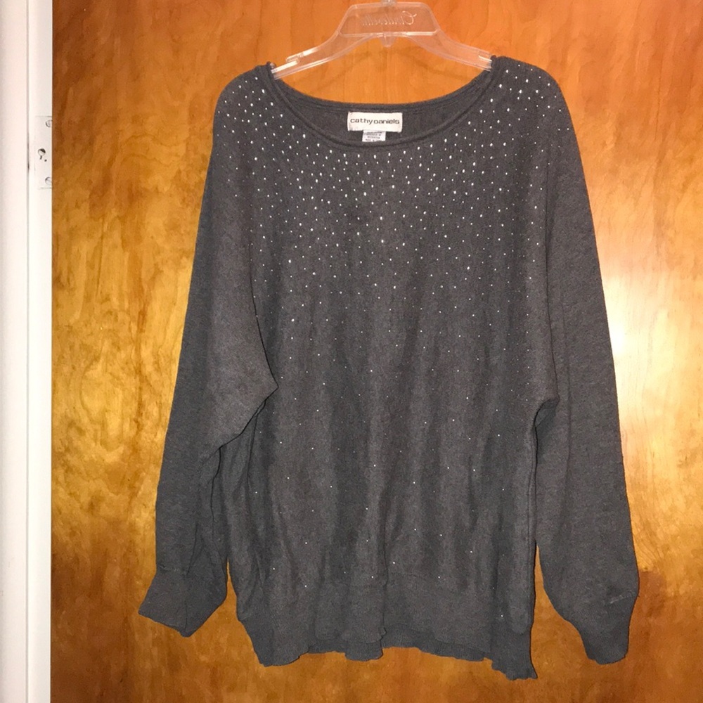 Gray scoop neck sweater with silver studs